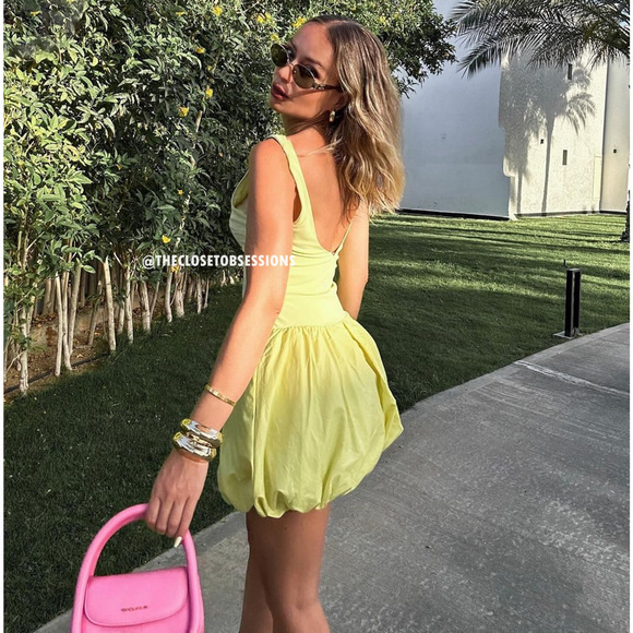 ZARA V-Neck Balloon Mini Dress NWT | Yellow Knit Blogger Fave - Picture 10 of 16